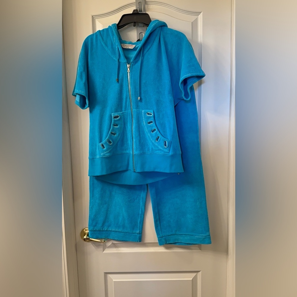 Blue Terry Cloth Hoodie and Shorts Set